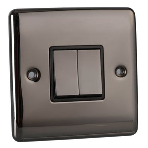 Caradok 2 Gang 2 Way Light Switch - Black Nickel