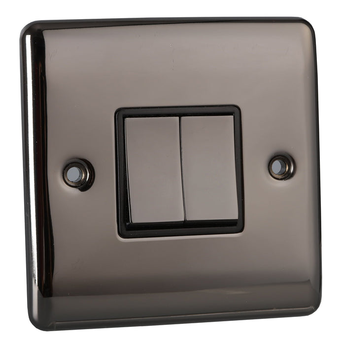 Caradok 2 Gang 2 Way Light Switch - Black Nickel