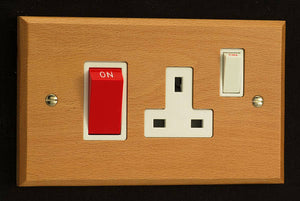 Varilight XK45PBEW - 45A Cooker Panel with 13A Double Pole Switched Socket Outlet (Red Rocker)