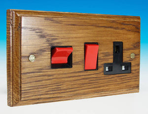 Varilight XK45PMOB - 45A Cooker Panel with 13A Double Pole Switched Socket Outlet (Red Rocker)