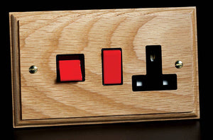 Varilight XK45POB - 45A Cooker Panel with 13A Double Pole Switched Socket Outlet (Red Rocker)