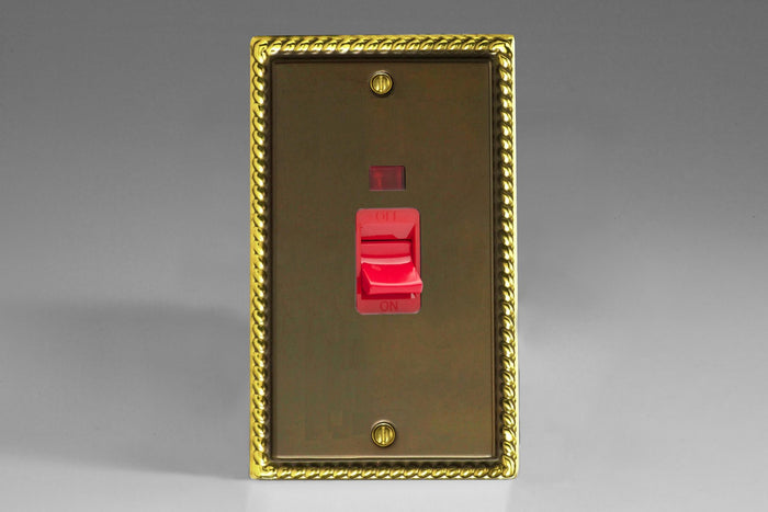 Varilight XA45N - 45A Cooker Switch + Neon (Vertical Twin Plate, Red Rocker)