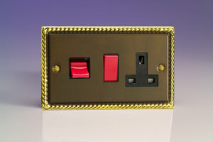 Varilight XA45PB - 45A Cooker Panel with 13A Double Pole Switched Socket Outlet (Red Rocker)