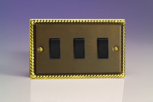 Varilight XA93B - 3-Gang 10A 1- or 2-Way Rocker Switch (Twin Plate)