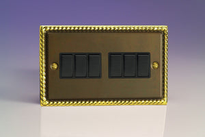 Varilight XA96B - 6-Gang 10A 1- or 2-Way Rocker Switch (Twin Plate)