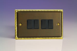 Varilight XA9B - 4-Gang 10A 1- or 2-Way Rocker Switch (Twin Plate)