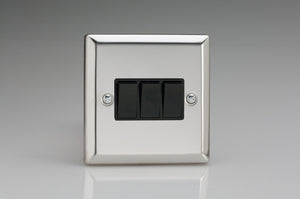 Varilight XC3B - 3-Gang 10A 1- or 2-Way Rocker Switch