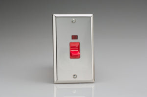 Varilight XC45N - 45A Cooker Switch + Neon (Vertical Twin Plate, Red Rocker)