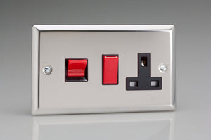 Varilight XC45PB - 45A Cooker Panel with 13A Double Pole Switched Socket Outlet (Red Rocker)