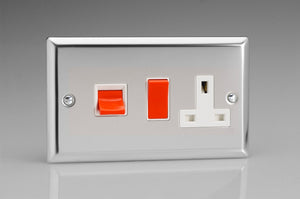 Varilight XC45PW - 45A Cooker Panel with 13A Double Pole Switched Socket Outlet (Red Rocker)