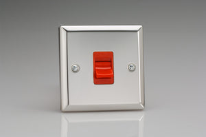 Varilight XC45S - 45A Cooker Switch (Single Plate, Red Rocker)