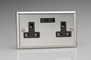 Varilight XC5U2B - 2-Gang 13A Unswitched Socket + 2x5V DC 2100mA USB Charging Ports 