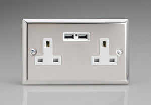Varilight XC5U2W - 2-Gang 13A Unswitched Socket + 2x5V DC 2100mA USB Charging Ports 