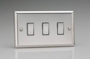 Varilight XC93D - 3-Gang 10A 1- or 2-Way Rocker Switch (Twin Plate)