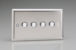 Varilight XCP4 - 4-Gang 6A 1- or 2-Way Push-On/Off Impulse Switch (Twin Plate)