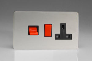 Varilight XDC45PBS - 45A Cooker Panel with 13A Double Pole Switched Socket Outlet (Red Rocker)