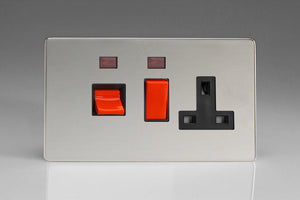 Varilight XDC45PNBS - 45A Cooker Panel + Neon with 13A Double Pole Switched Socket Outlet (Red Rocker)