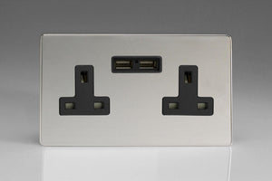 Varilight XDC5U2BS - 2-Gang 13A Unswitched Socket + 2x5V DC 2100mA USB Charging Ports