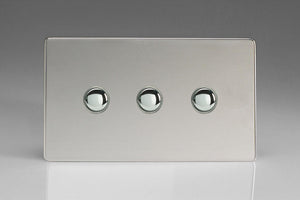Varilight XDCP3S - 3-Gang 6A 1- or 2-Way Push-On/Off Impulse Switch (Twin Plate)