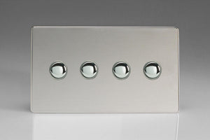 Varilight XDCP4S - 4-Gang 6A 1- or 2-Way Push-On/Off Impulse Switch (Twin Plate)