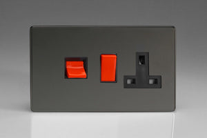 Varilight XDI45PBS - 45A Cooker Panel with 13A Double Pole Switched Socket Outlet (Red Rocker)