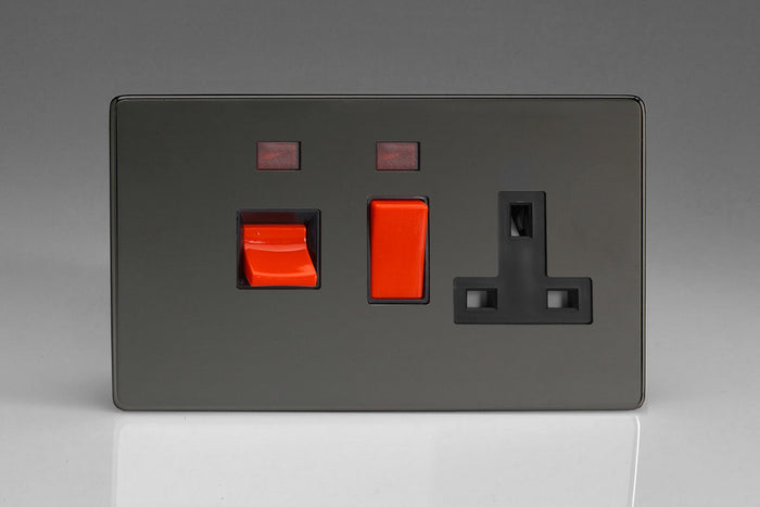 Varilight XDI45PNBS - 45A Cooker Panel + Neon with 13A Double Pole Switched Socket Outlet (Red Rocker)