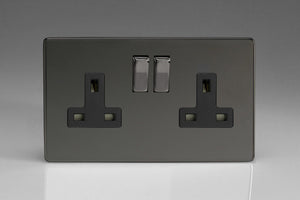 Varilight XDI5BS - 2-Gang 13A Double Pole Switched Socket with Metal Rockers