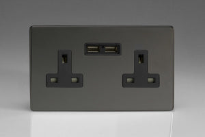 Varilight XDI5U2BS - 2-Gang 13A Unswitched Socket + 2x5V DC 2100mA USB Charging Ports