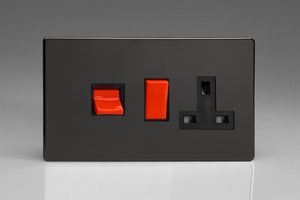 Varilight XDL45PBS - 45A Cooker Panel with 13A Double Pole Switched Socket Outlet (Red Rocker)