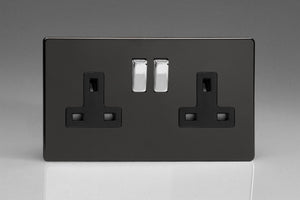 Varilight XDL5BS - 2-Gang 13A Double Pole Switched Socket with Metal Rockers