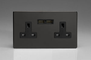 Varilight XDL5U2BS - 2-Gang 13A Unswitched Socket + 2x5V DC 2100mA USB Charging Ports