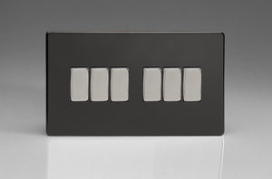 Varilight XDL96S - 6-Gang 10A 1- or 2-Way Rocker Switch (Twin Plate)