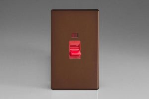 Varilight XDM45NS - 45A Cooker Switch + Neon (Vertical Twin Plate, Red Rocker)