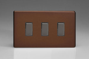 Varilight XDM93S - 3-Gang 10A 1- or 2-Way Rocker Switch (Twin Plate)