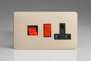 Varilight XDN45PBS - 45A Cooker Panel with 13A Double Pole Switched Socket Outlet (Red Rocker)
