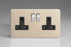 Varilight XDN5BS - 2-Gang 13A Double Pole Switched Socket with Metal Rockers