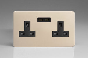 Varilight XDN5U2BS - 2-Gang 13A Unswitched Socket + 2x5V DC 2100mA USB Charging Ports