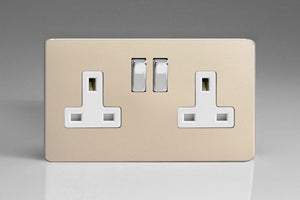 Varilight XDN5WS - 2-Gang 13A Double Pole Switched Socket with Metal Rockers