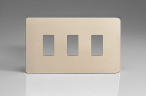 Varilight XDNPGY3S - 3-Gang Screwless PowerGrid Plate including Yoke (Twin Plate)