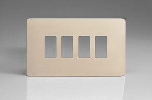 Varilight XDNPGY4S - 4-Gang Screwless PowerGrid Plate including Yoke (Twin Plate)