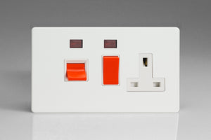 Varilight XDQ45PNWS - 45A Cooker Panel + Neon with 13A Double Pole Switched Socket Outlet (Red Rocker)