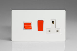 Varilight XDQ45PWS - 45A Cooker Panel with 13A Double Pole Switched Socket Outlet (Red Rocker)