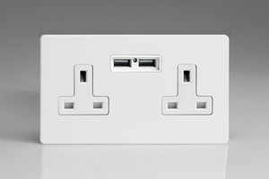 Varilight XDQ5U2WS - 2-Gang 13A Unswitched Socket + 2x5V DC 2100mA USB Charging Ports
