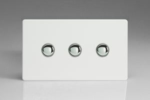 Varilight XDQP3S - 3-Gang 6A 1- or 2-Way Push-On/Off Impulse Switch (Twin Plate)