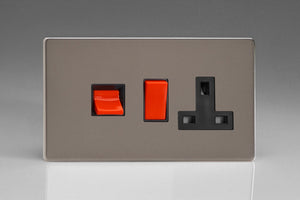 Varilight XDR45PBS - 45A Cooker Panel with 13A Double Pole Switched Socket Outlet (Red Rocker)