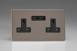 Varilight XDR5U2BS - 2-Gang 13A Unswitched Socket + 2x5V DC 2100mA USB Charging Ports