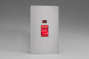 Varilight XDS45NS - 45A Cooker Switch + Neon (Vertical Twin Plate, Red Rocker)