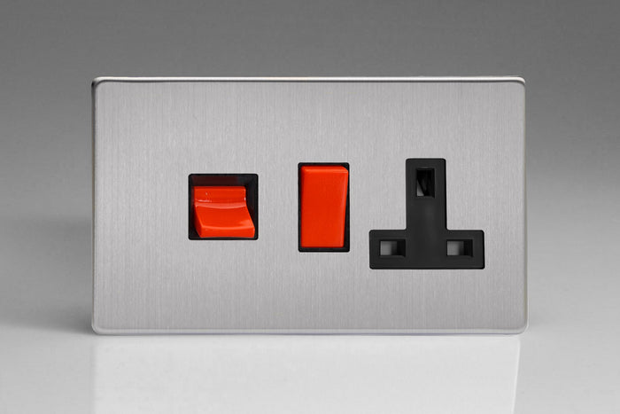 Varilight XDS45PBS - 45A Cooker Panel with 13A Double Pole Switched Socket Outlet (Red Rocker)