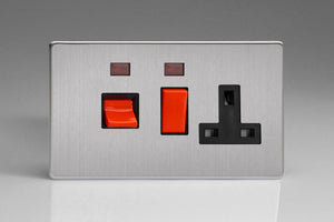 Varilight XDS45PNBS - 45A Cooker Panel + Neon with 13A Double Pole Switched Socket Outlet (Red Rocker)