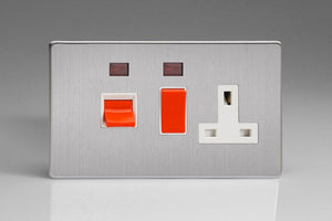Varilight XDS45PNWS - 45A Cooker Panel + Neon with 13A Double Pole Switched Socket Outlet (Red Rocker)